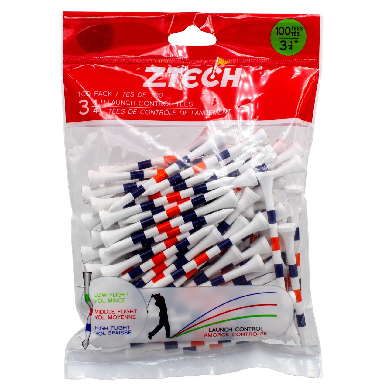 C$10 ZTECH Golf Tees – 3 1/4 Inch with Orange & Blue Stripes (100 pack)